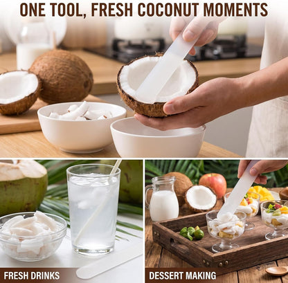 4 Pcs White Coconut Opener,Coconut Meat Scraper,Soft and Flexible Coconut Egg Tools Kitchen Utensils and Gadgets for Coconut Lovers Melon Ballers Melon Ballers