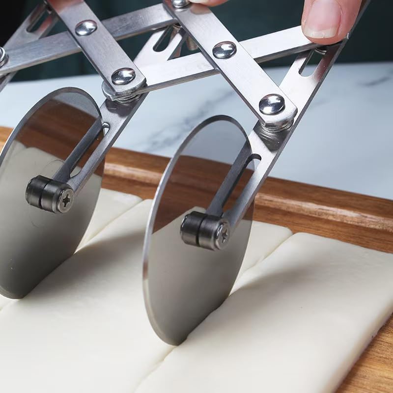 3-Wheel Pastry Knife, Dough Cutter and Wooden Handle Pizza Knife Wheel,Spaghetti And Noodle Slicer, Stainless Steel Pizza slicer, multiple pasta roller cutter tools, (with handle)