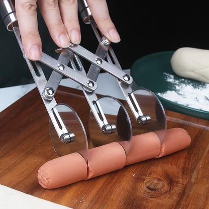 3-Wheel Pastry Knife, Dough Cutter and Wooden Handle Pizza Knife Wheel,Spaghetti And Noodle Slicer, Stainless Steel Pizza slicer, multiple pasta roller cutter tools, (with handle)