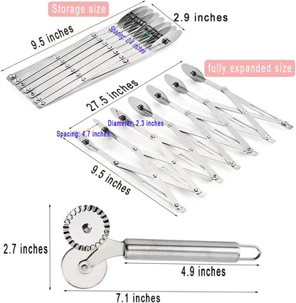 3-Wheel Pastry Knife, Dough Cutter and Wooden Handle Pizza Knife Wheel,Spaghetti And Noodle Slicer, Stainless Steel Pizza slicer, multiple pasta roller cutter tools, (with handle)