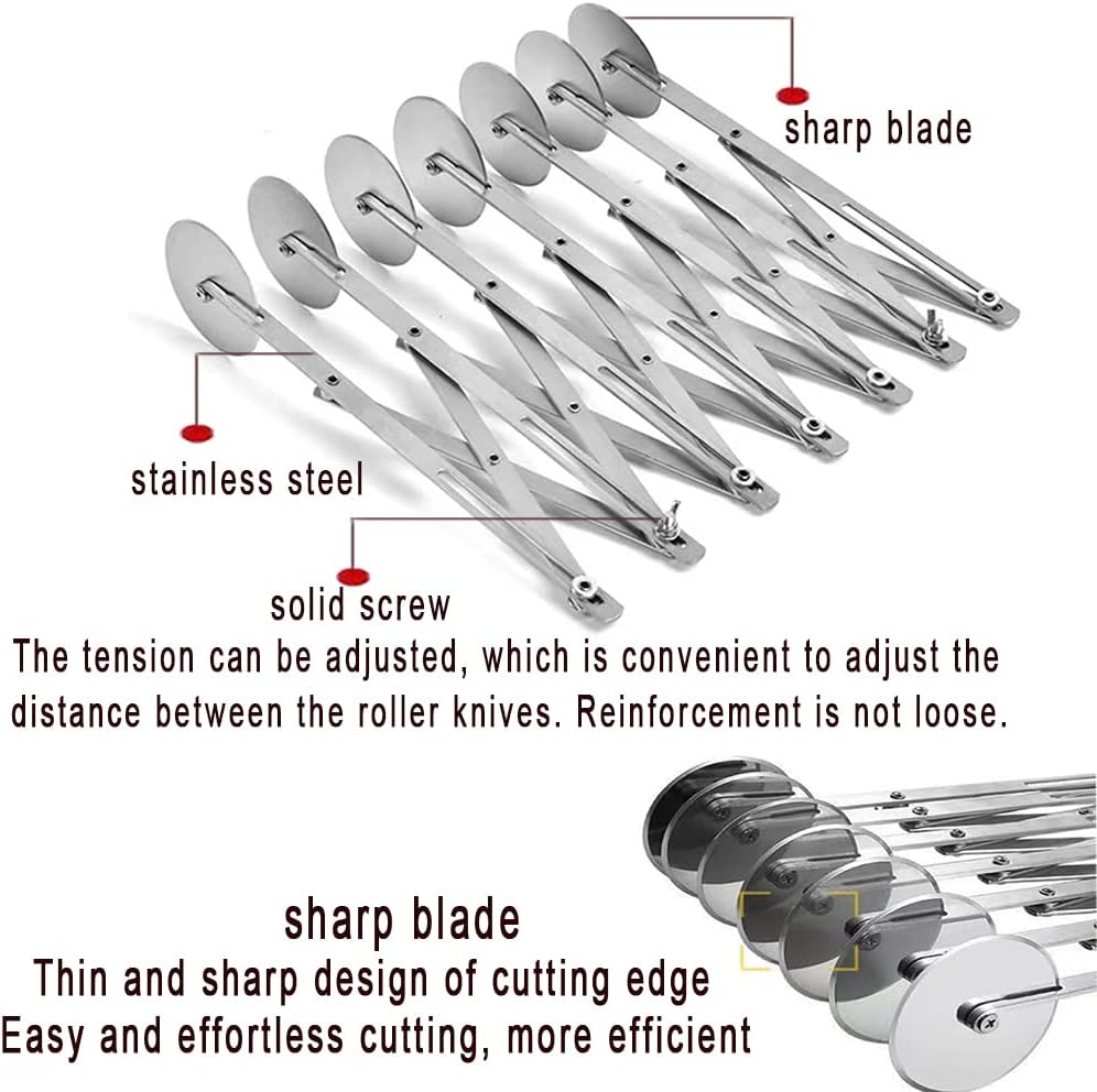 3-Wheel Pastry Knife, Dough Cutter and Wooden Handle Pizza Knife Wheel,Spaghetti And Noodle Slicer, Stainless Steel Pizza slicer, multiple pasta roller cutter tools, (with handle)