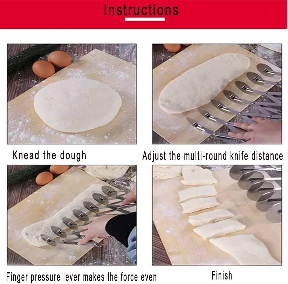 3-Wheel Pastry Knife, Dough Cutter and Wooden Handle Pizza Knife Wheel,Spaghetti And Noodle Slicer, Stainless Steel Pizza slicer, multiple pasta roller cutter tools, (with handle)