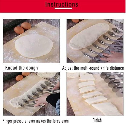 3-Wheel Pastry Knife, Dough Cutter and Wooden Handle Pizza Knife Wheel,Spaghetti And Noodle Slicer, Stainless Steel Pizza slicer, multiple pasta roller cutter tools, (with handle)