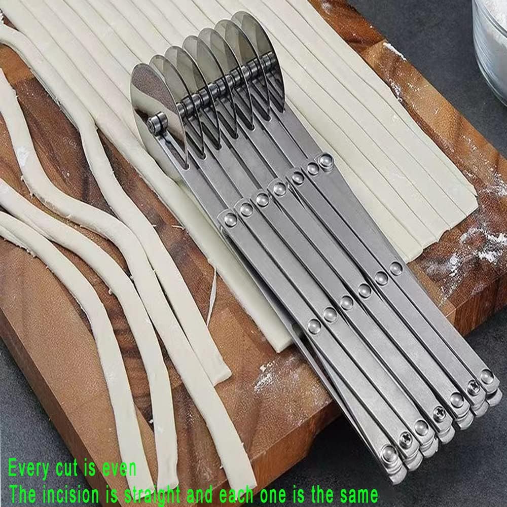 3-Wheel Pastry Knife, Dough Cutter and Wooden Handle Pizza Knife Wheel,Spaghetti And Noodle Slicer, Stainless Steel Pizza slicer, multiple pasta roller cutter tools, (with handle)