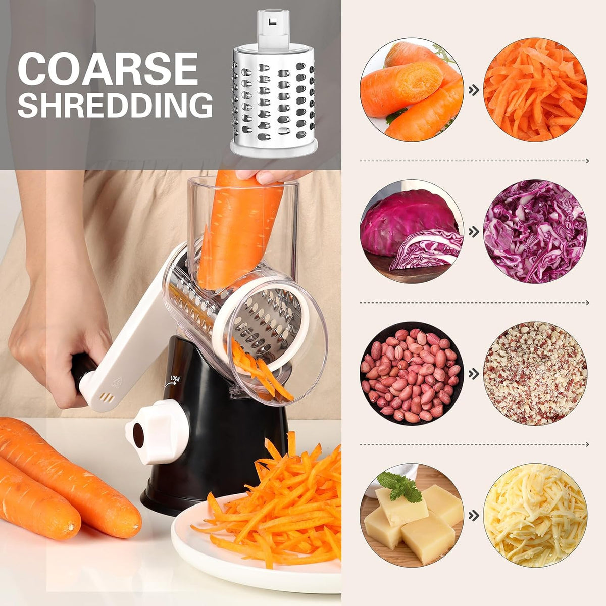 Rotary Cheese Grater Hand Crank Cheese Shredder, Black