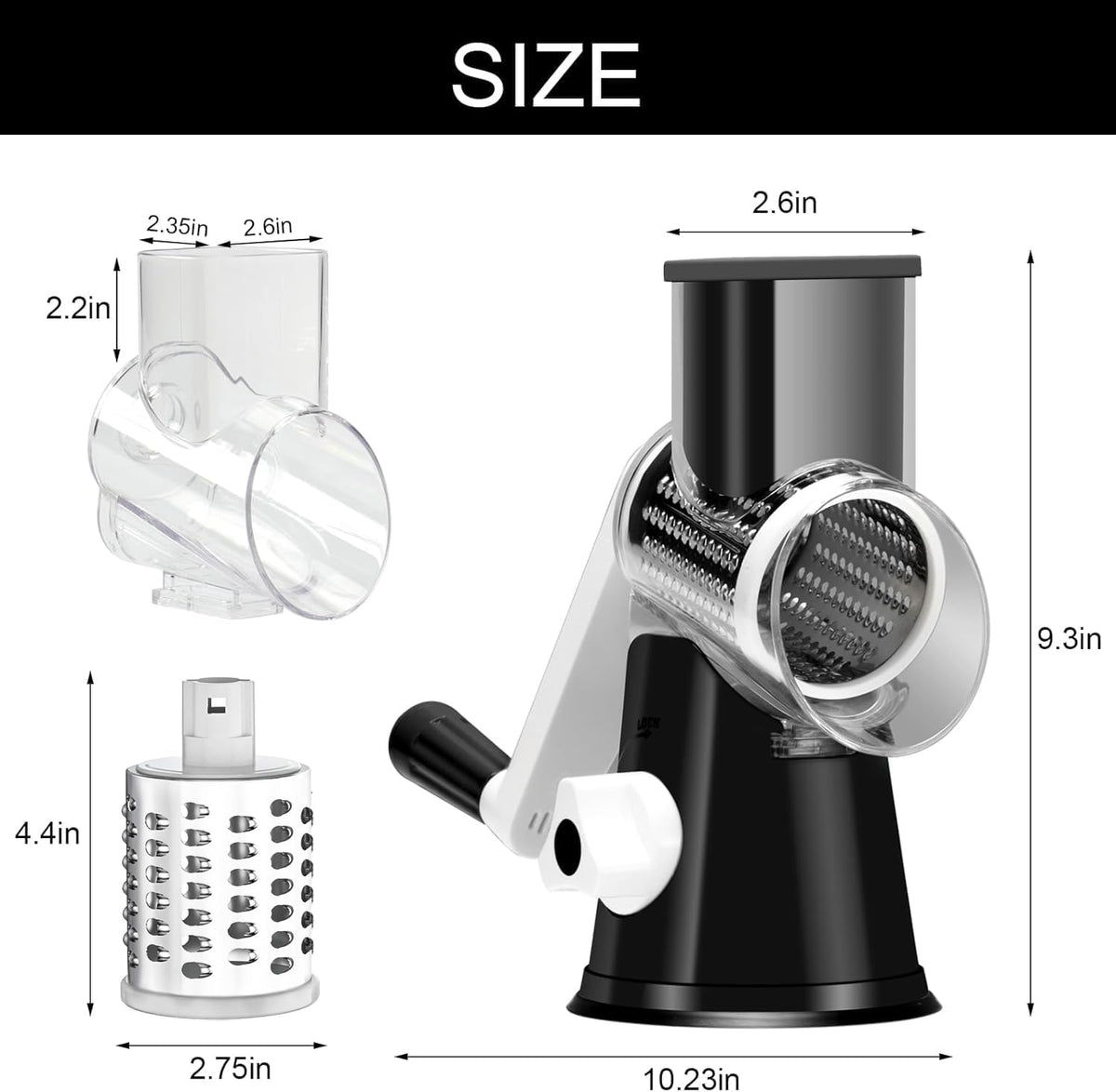 Rotary Cheese Grater Hand Crank Cheese Shredder, Black