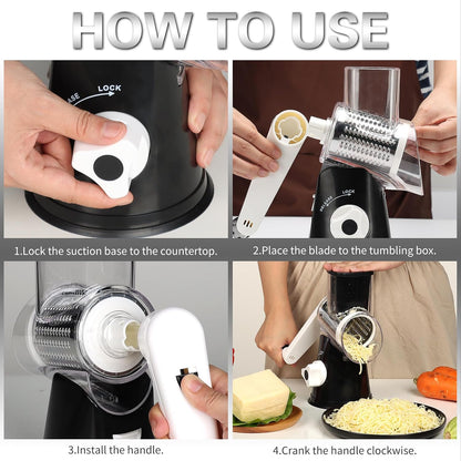 Rotary Cheese Grater Hand Crank Cheese Shredder, Black
