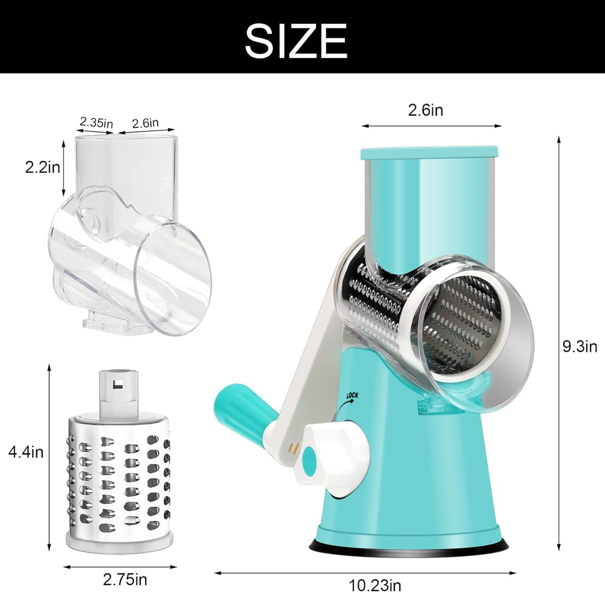 Rotary Cheese Grater Hand Crank Cheese Shredder, Black