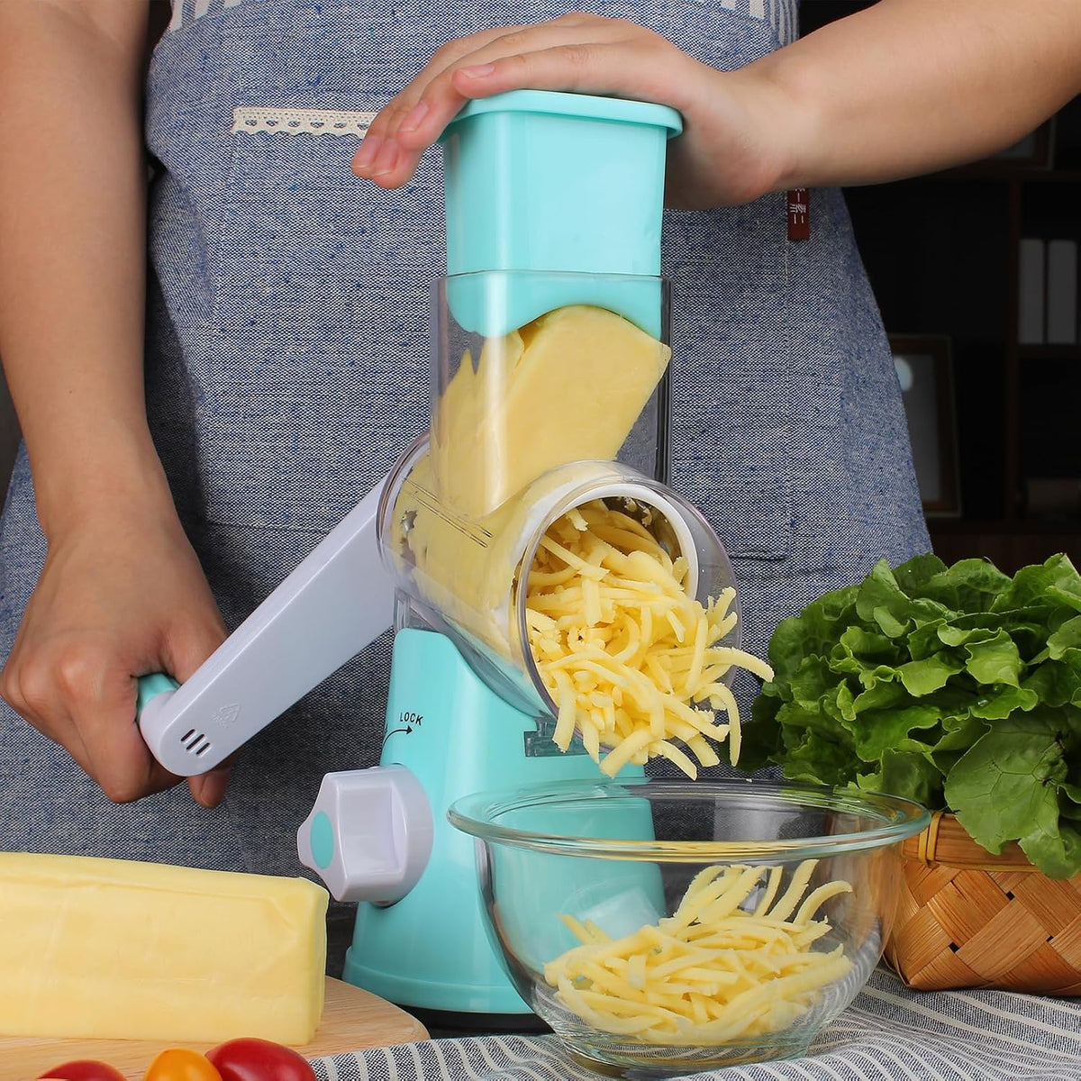 Rotary Cheese Grater Hand Crank Cheese Shredder, Black