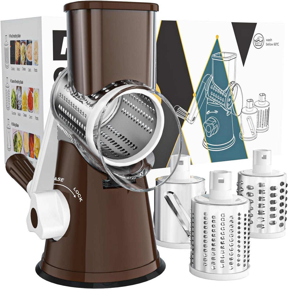 Rotary Cheese Grater Hand Crank Cheese Shredder, Black