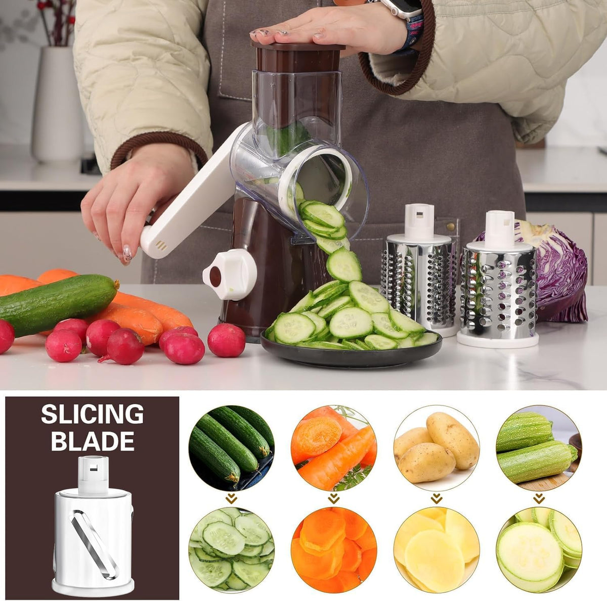 Rotary Cheese Grater Hand Crank Cheese Shredder, Black
