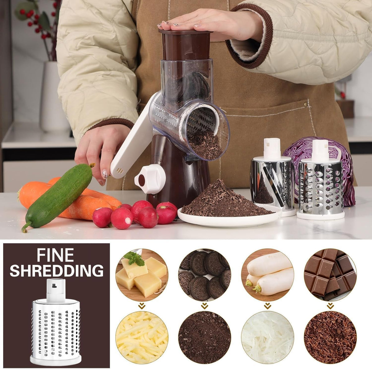 Rotary Cheese Grater Hand Crank Cheese Shredder, Black