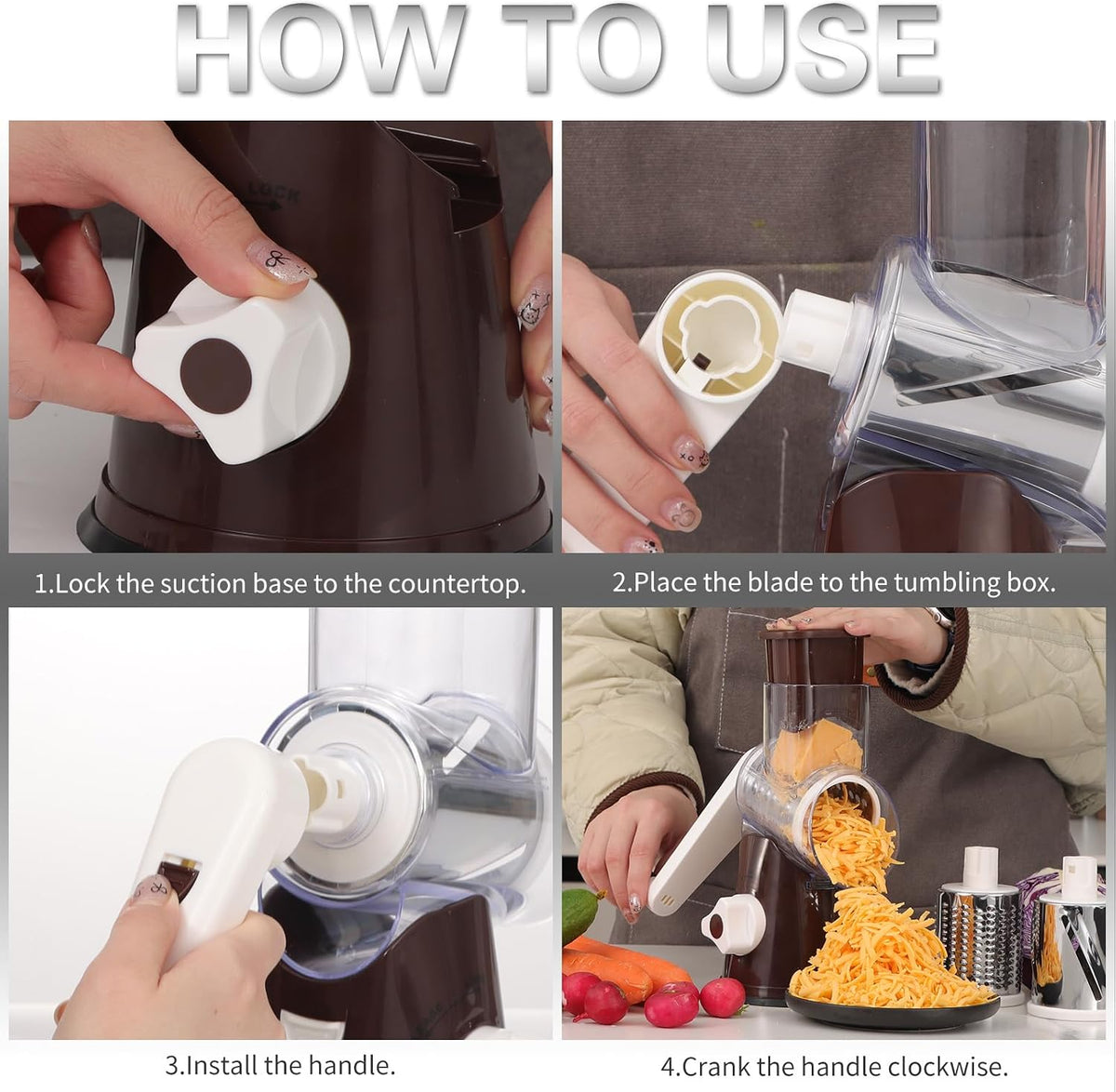 Rotary Cheese Grater Hand Crank Cheese Shredder, Black