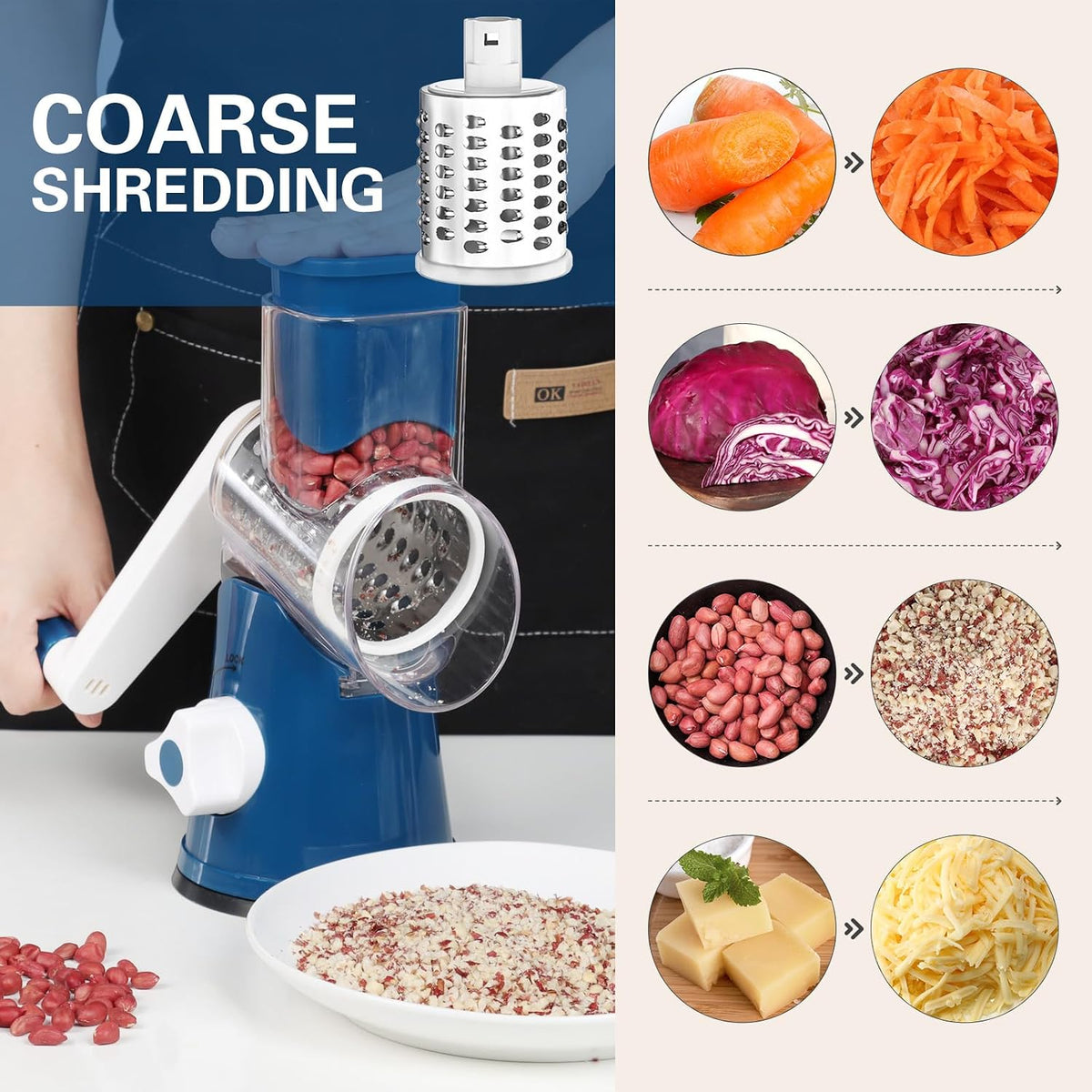 Rotary Cheese Grater Hand Crank Cheese Shredder, Black