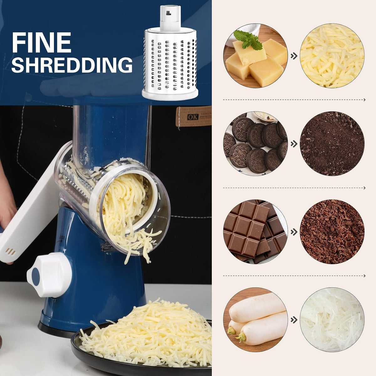 Rotary Cheese Grater Hand Crank Cheese Shredder, Black