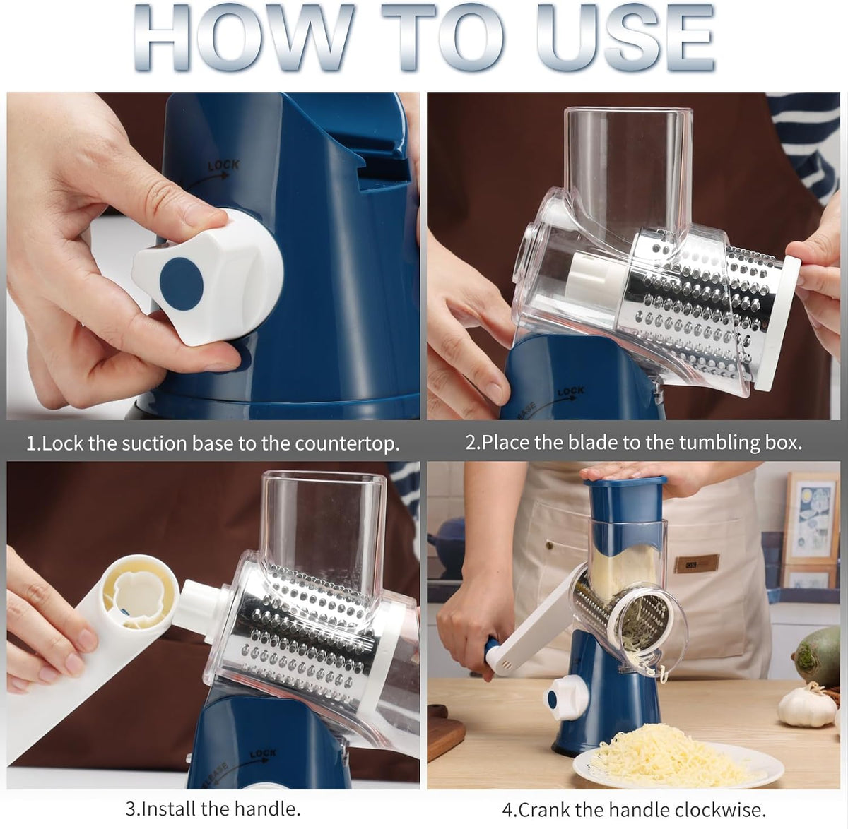 Rotary Cheese Grater Hand Crank Cheese Shredder, Black