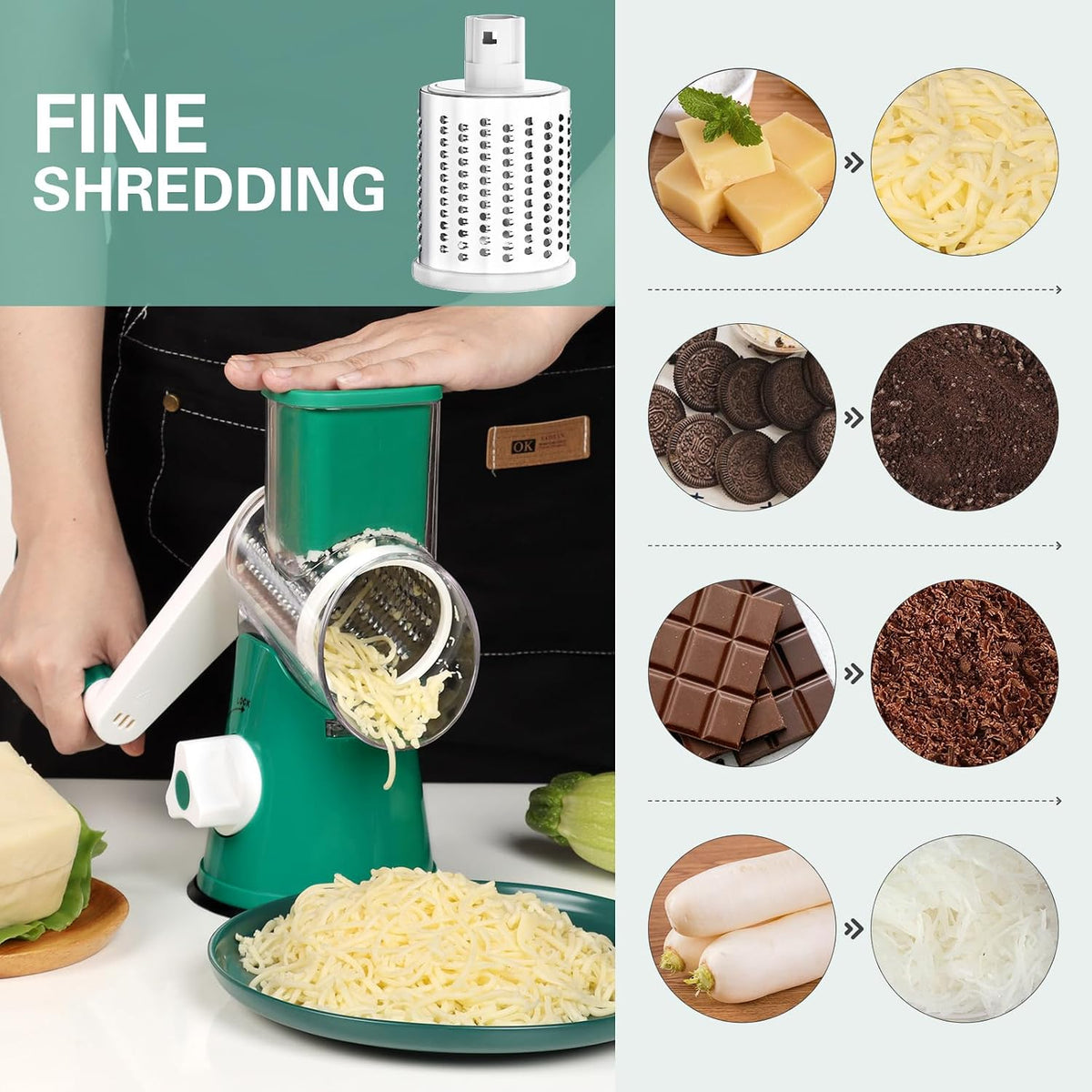Rotary Cheese Grater Hand Crank Cheese Shredder, Black