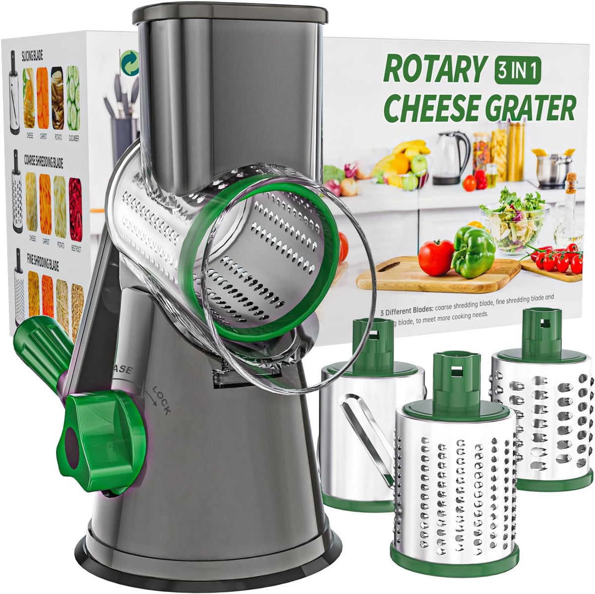 Rotary Cheese Grater Hand Crank Cheese Shredder, Black