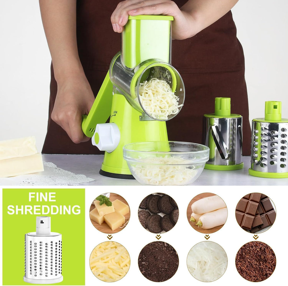 Rotary Cheese Grater Hand Crank Cheese Shredder, Black
