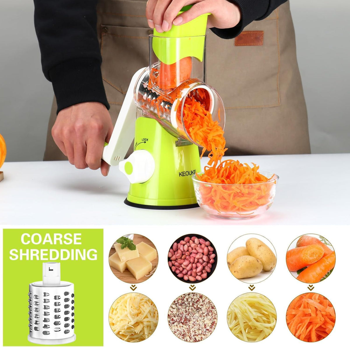 Rotary Cheese Grater Hand Crank Cheese Shredder, Black