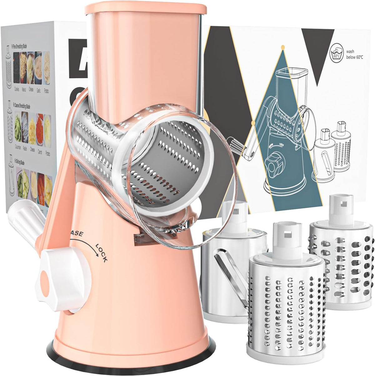 Rotary Cheese Grater Hand Crank Cheese Shredder, Black