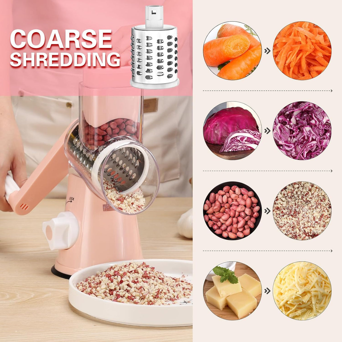 Rotary Cheese Grater Hand Crank Cheese Shredder, Black