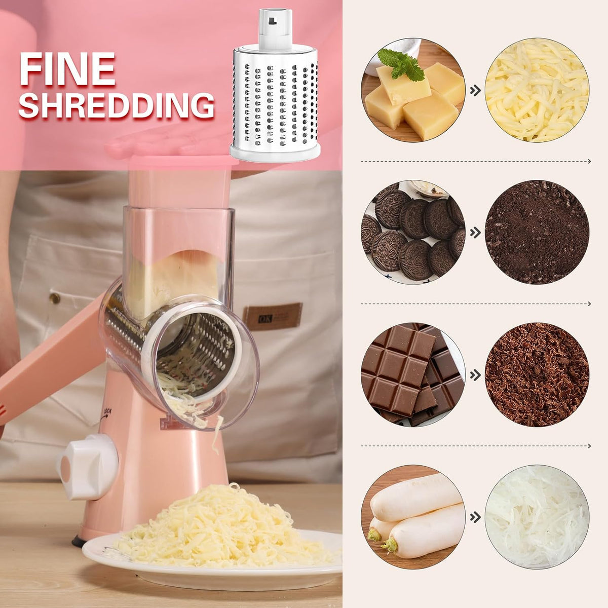 Rotary Cheese Grater Hand Crank Cheese Shredder, Black