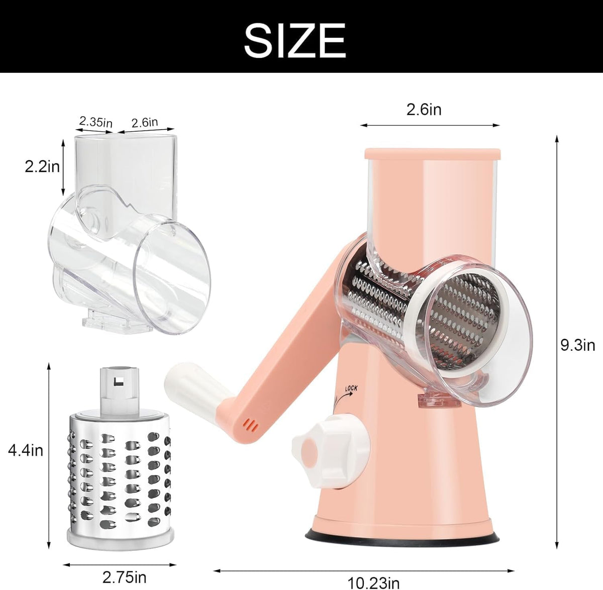 Rotary Cheese Grater Hand Crank Cheese Shredder, Black
