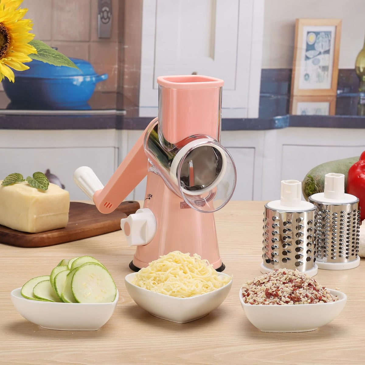 Rotary Cheese Grater Hand Crank Cheese Shredder, Black