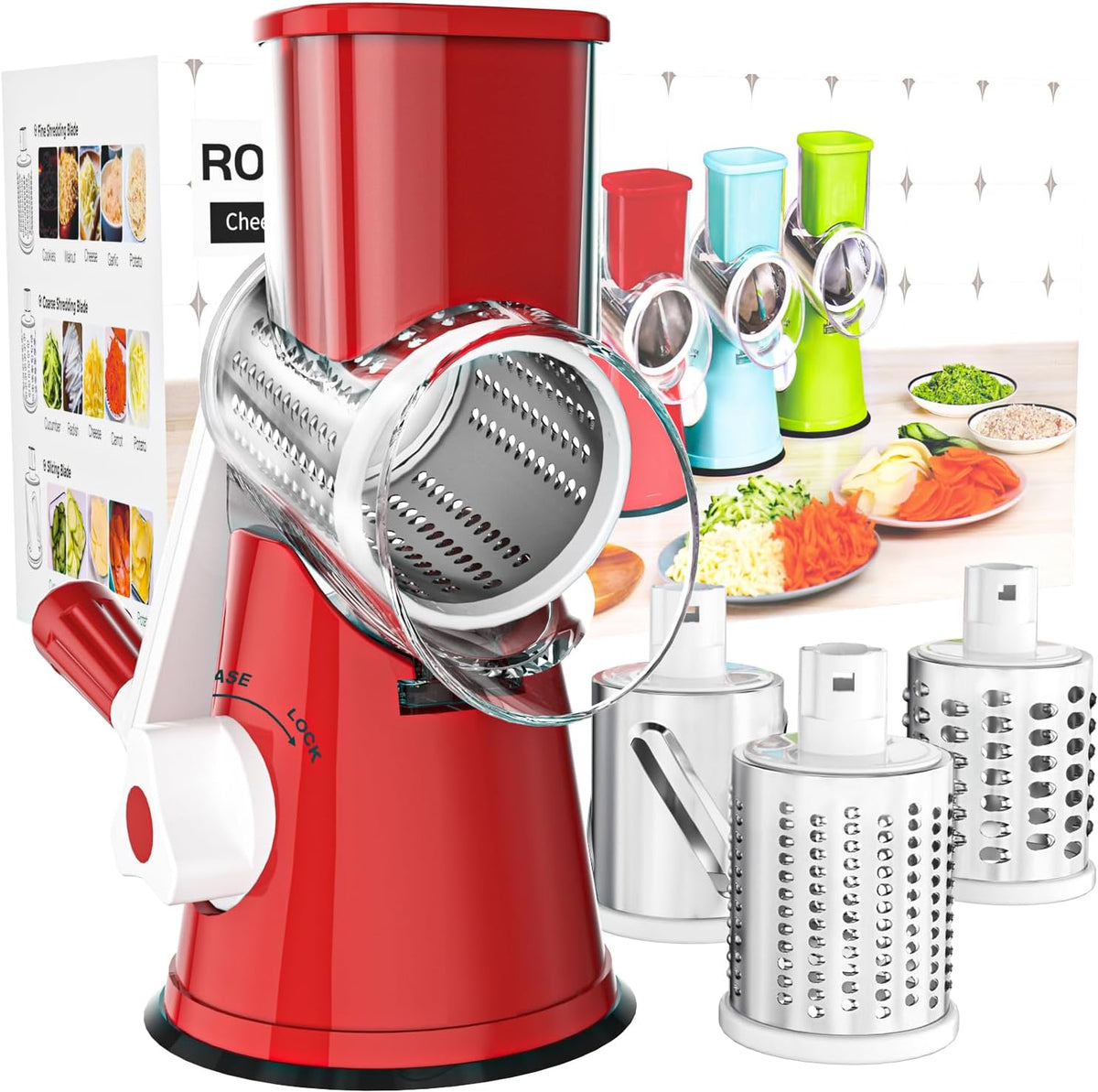 Rotary Cheese Grater Hand Crank Cheese Shredder, Black