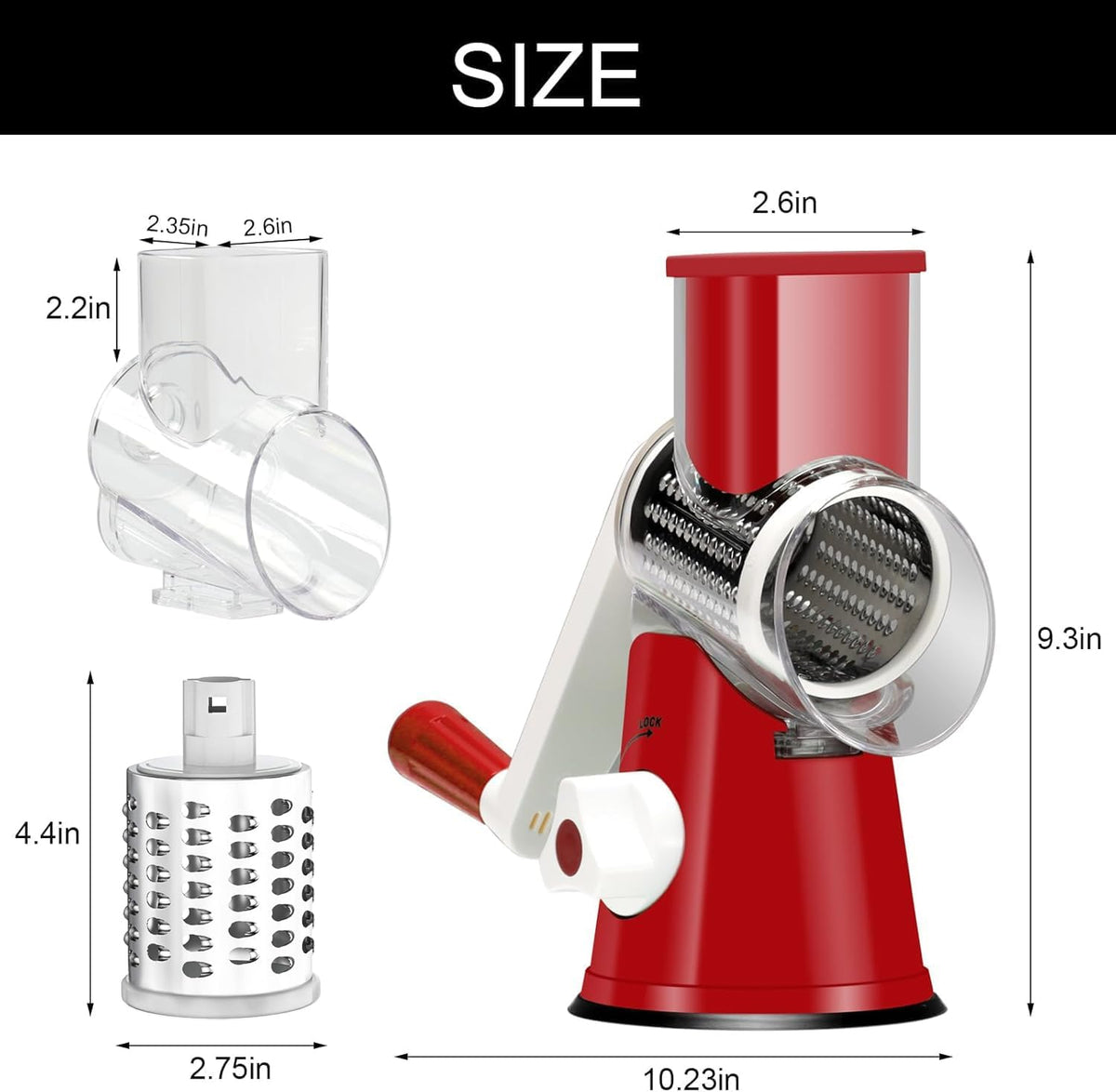 Rotary Cheese Grater Hand Crank Cheese Shredder, Black