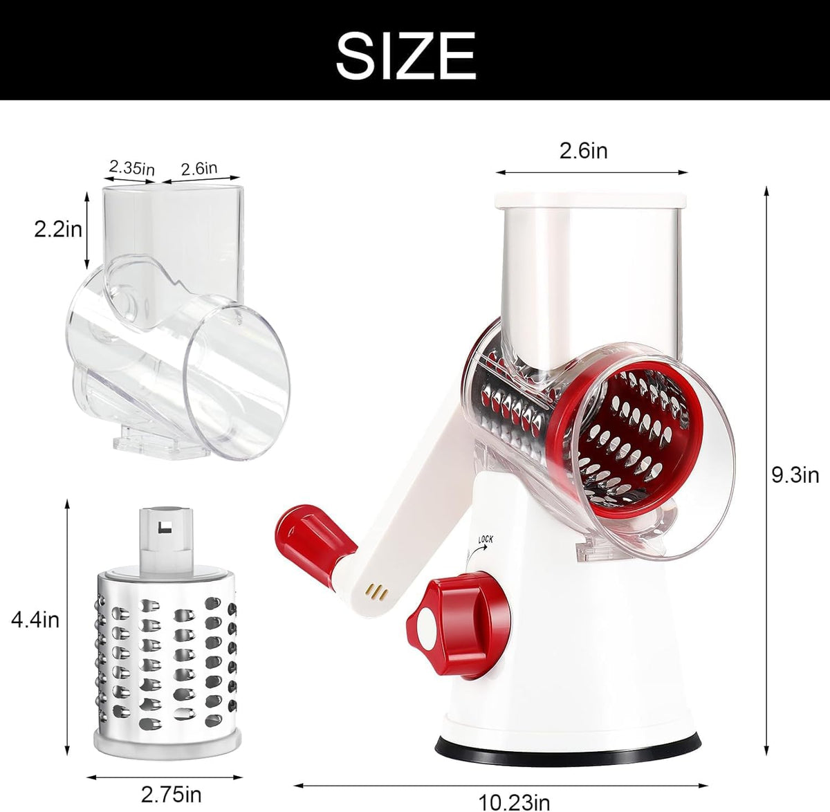 Rotary Cheese Grater Hand Crank Cheese Shredder, Black