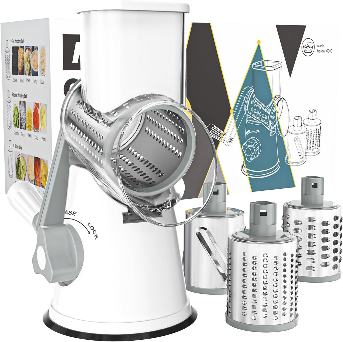 Rotary Cheese Grater Hand Crank Cheese Shredder, Black