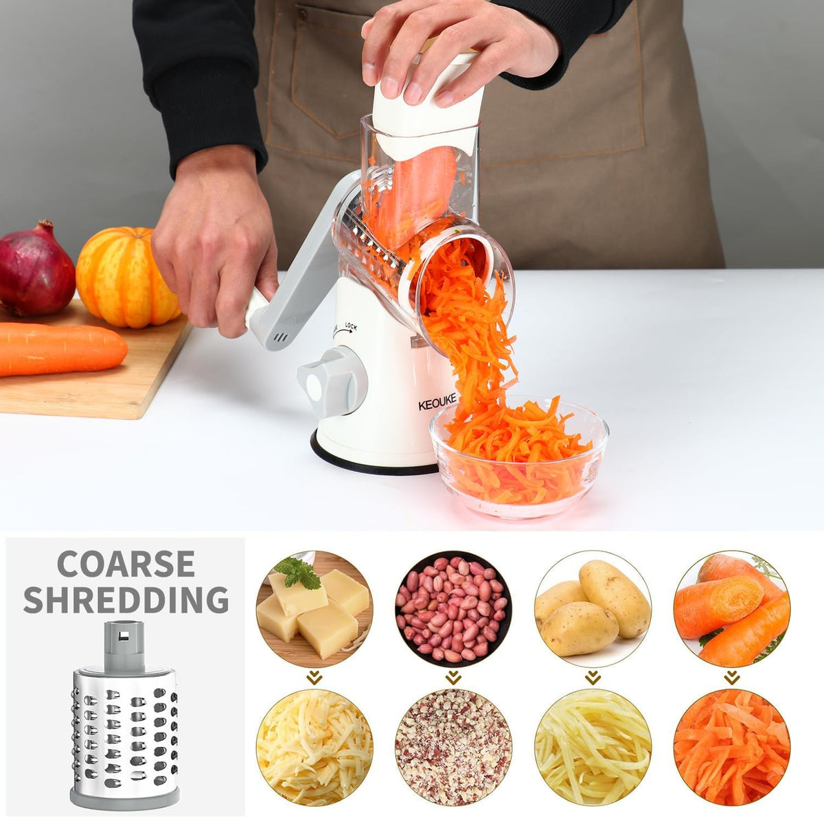 Rotary Cheese Grater Hand Crank Cheese Shredder, Black