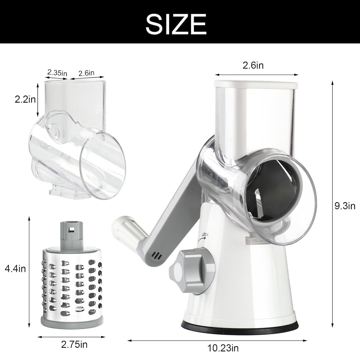 Rotary Cheese Grater Hand Crank Cheese Shredder, Black