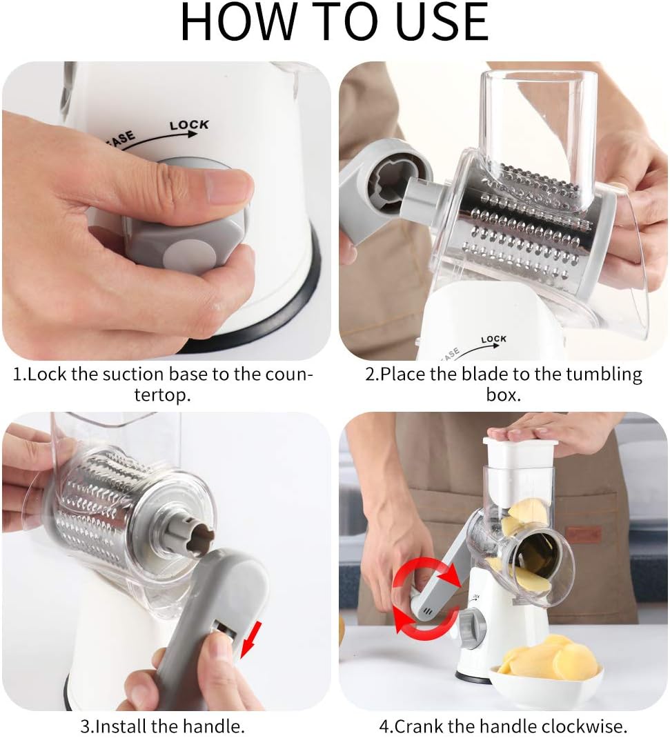 Rotary Cheese Grater Hand Crank Cheese Shredder, Black