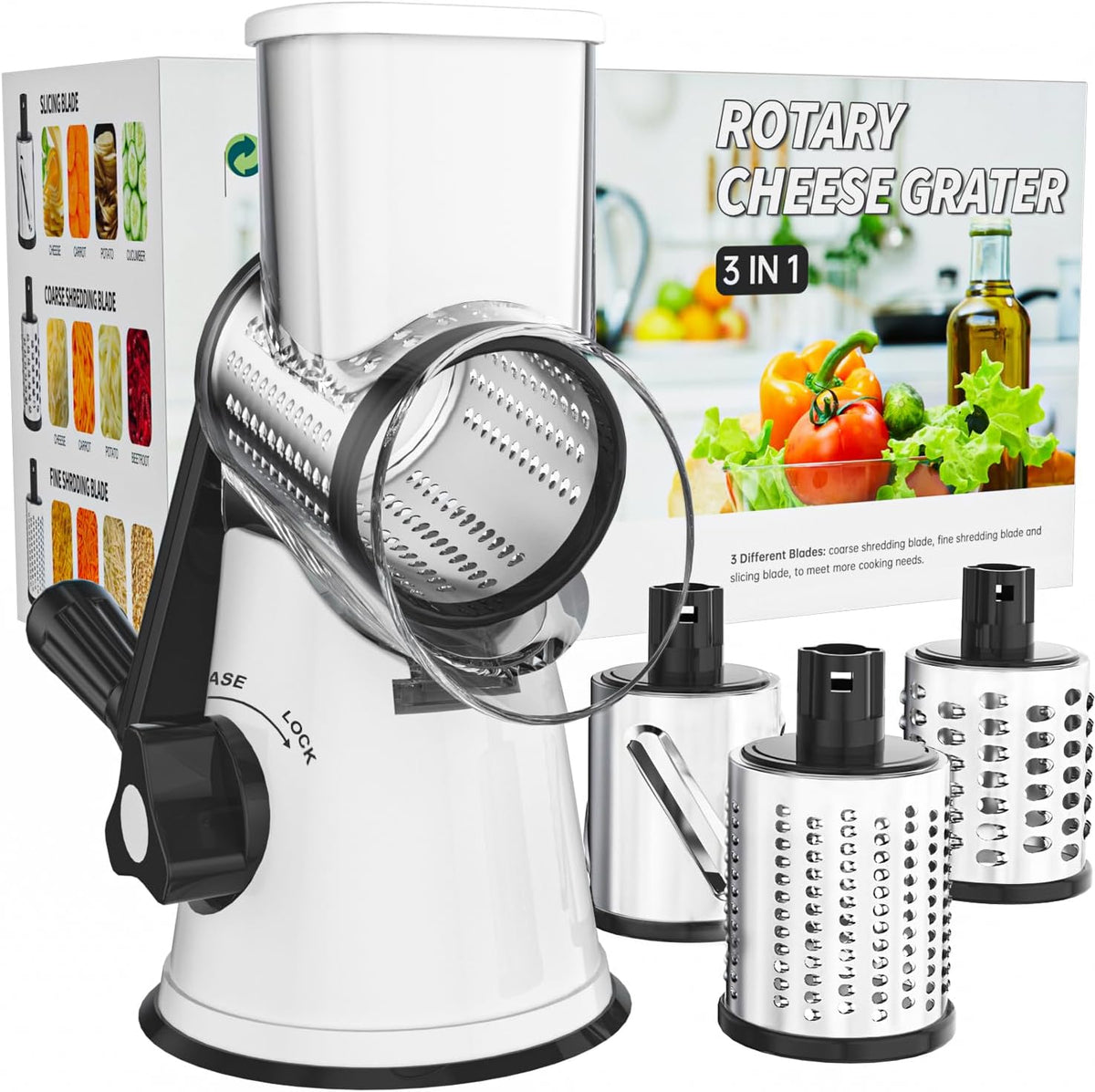 Rotary Cheese Grater Hand Crank Cheese Shredder, Black