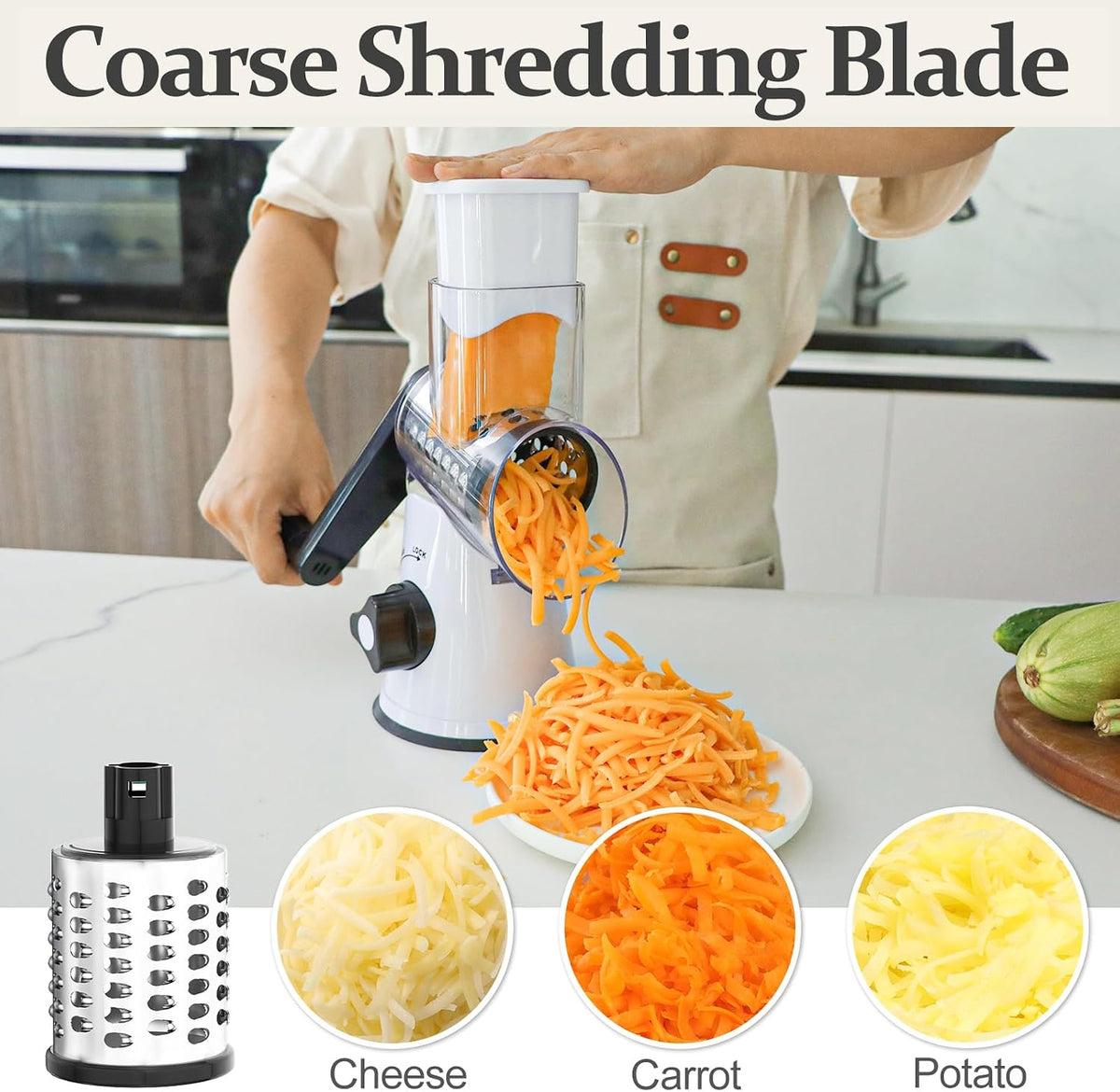 Rotary Cheese Grater Hand Crank Cheese Shredder, Black