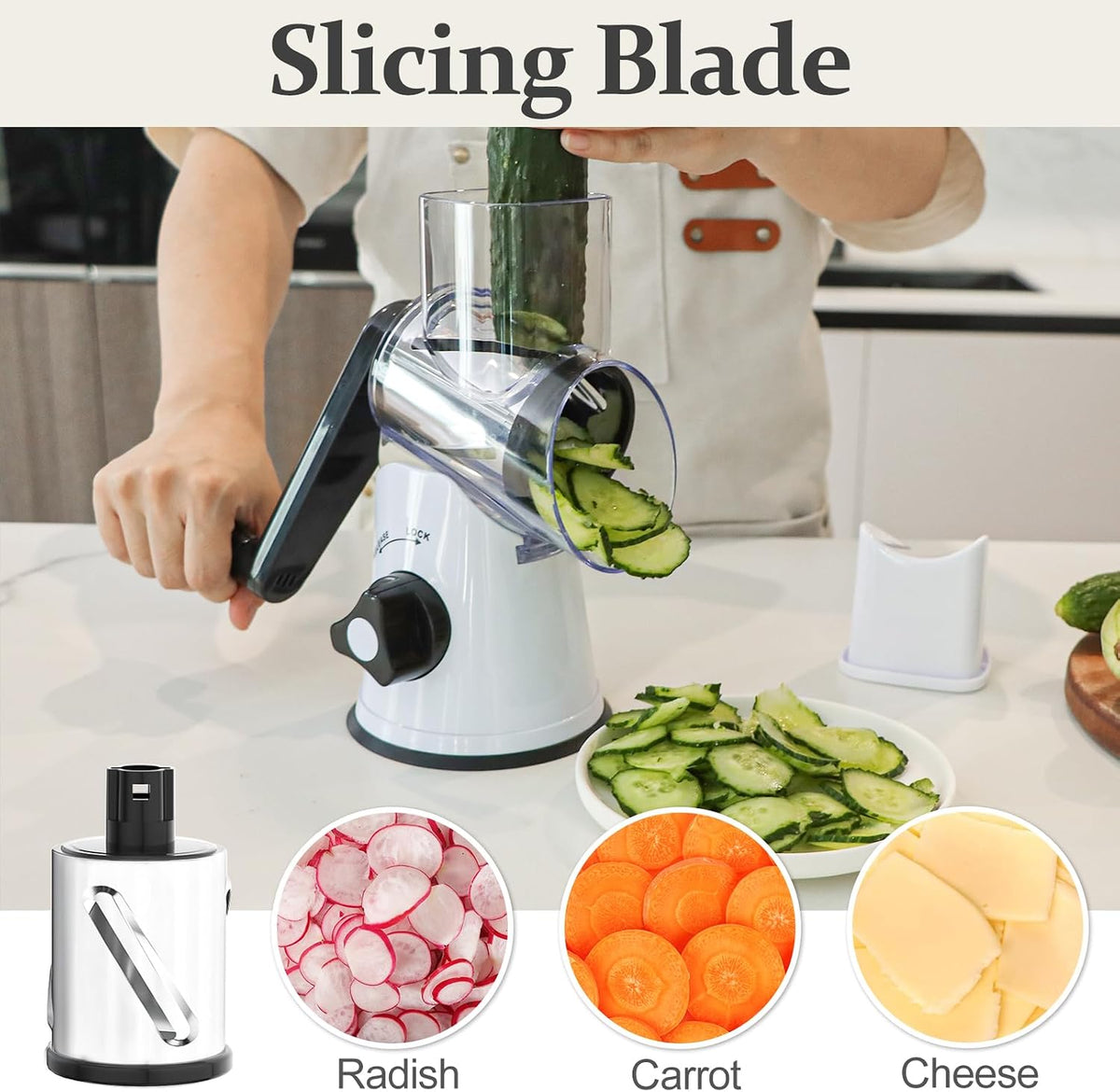 Rotary Cheese Grater Hand Crank Cheese Shredder, Black