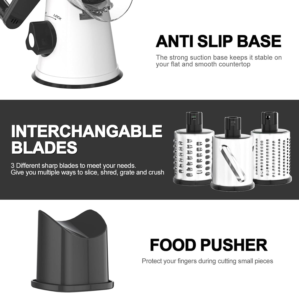 Rotary Cheese Grater Hand Crank Cheese Shredder, Black