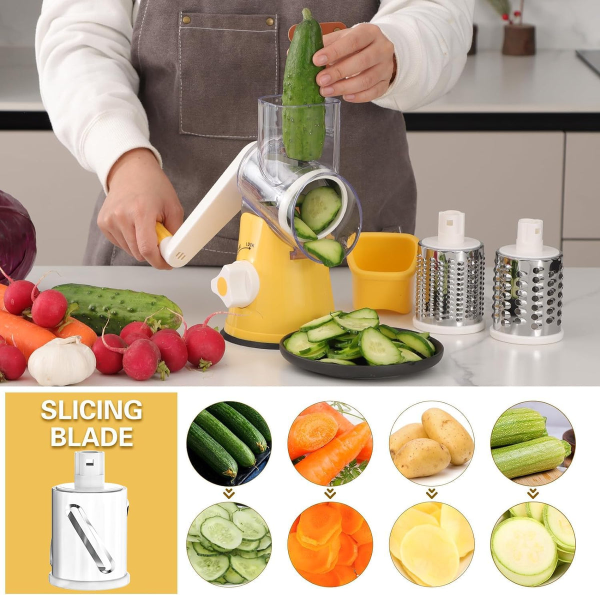 Rotary Cheese Grater Hand Crank Cheese Shredder, Black