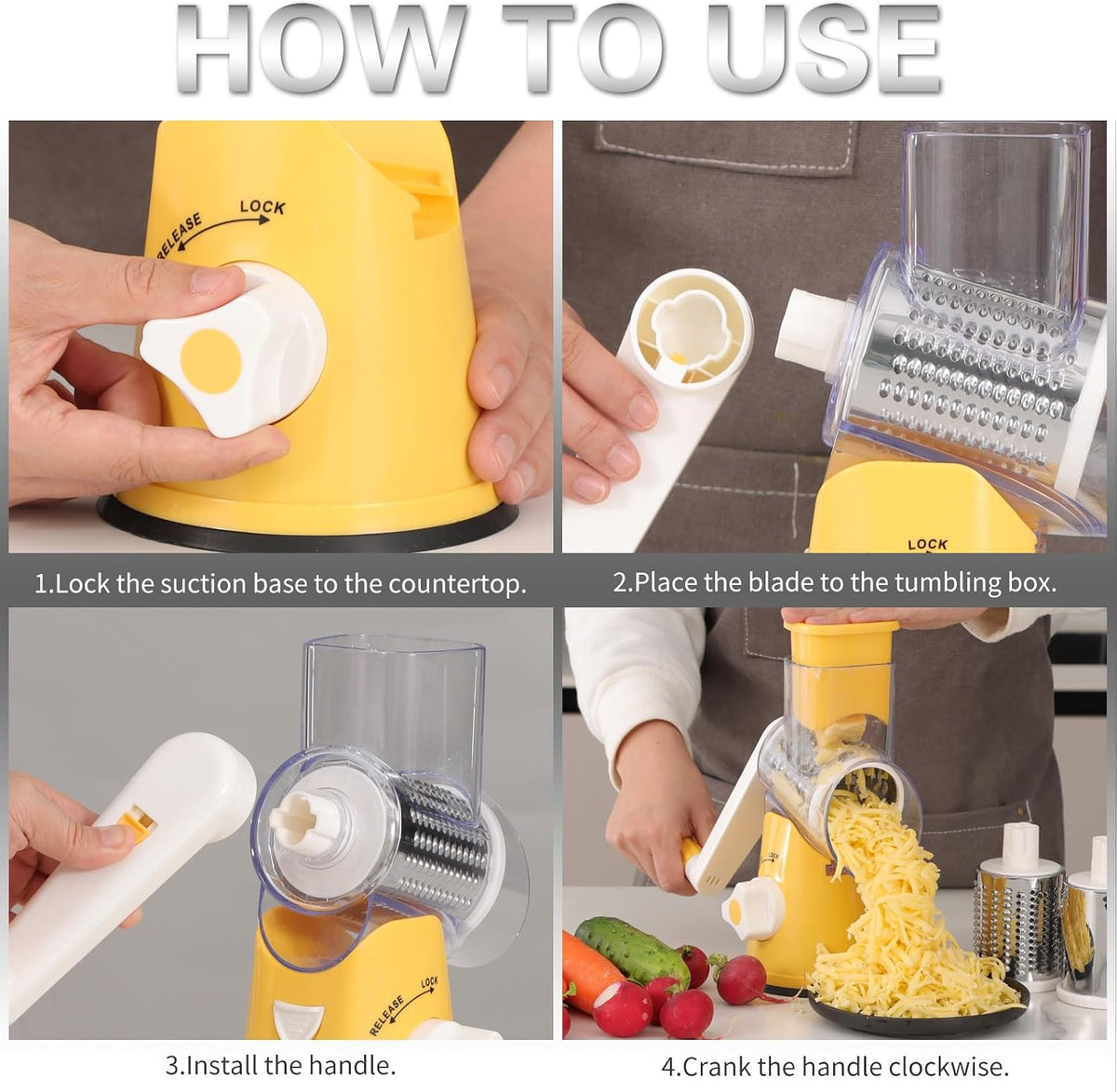 Rotary Cheese Grater Hand Crank Cheese Shredder, Black