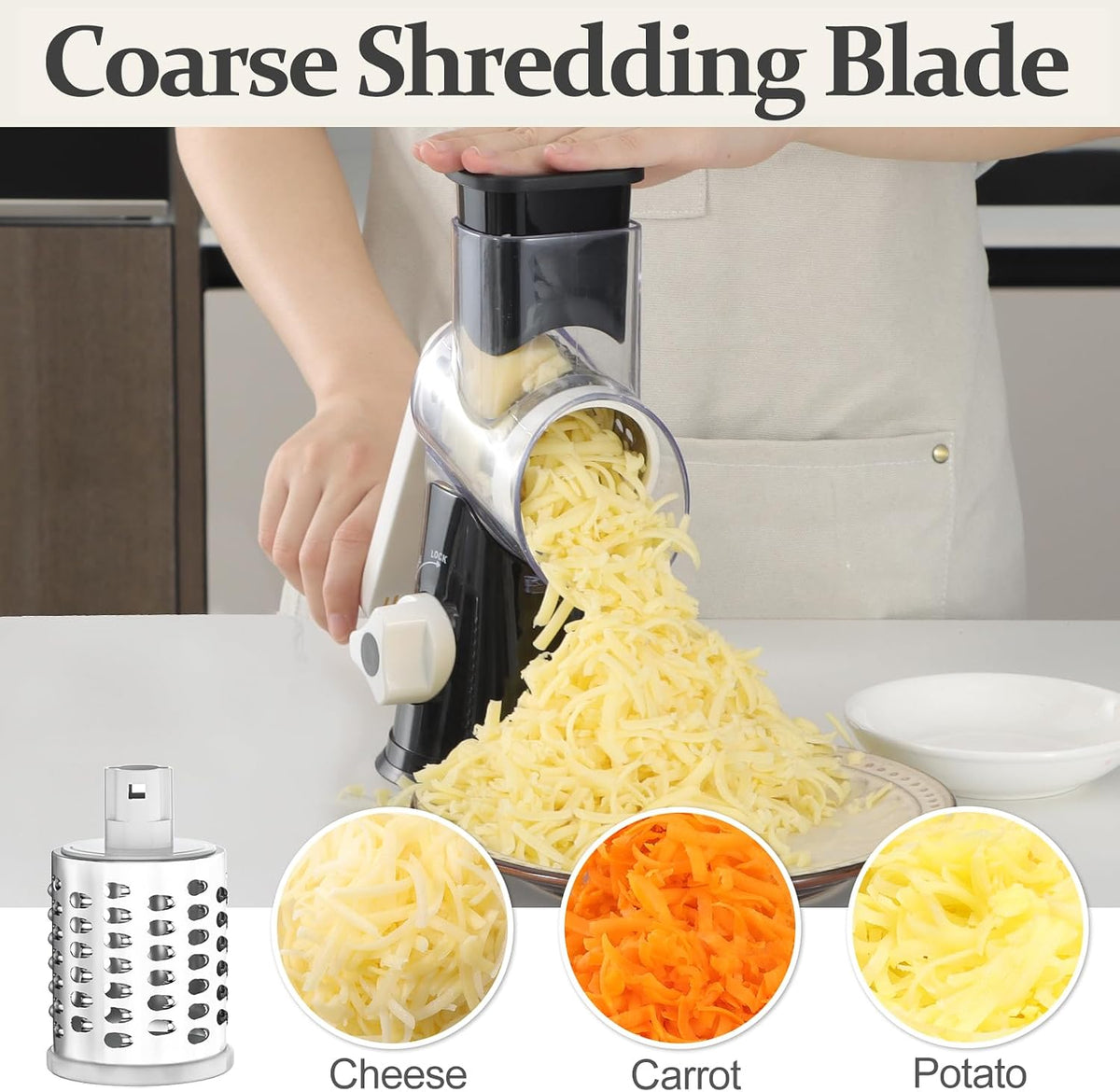 Rotary Cheese Grater Hand Crank Cheese Shredder, Black
