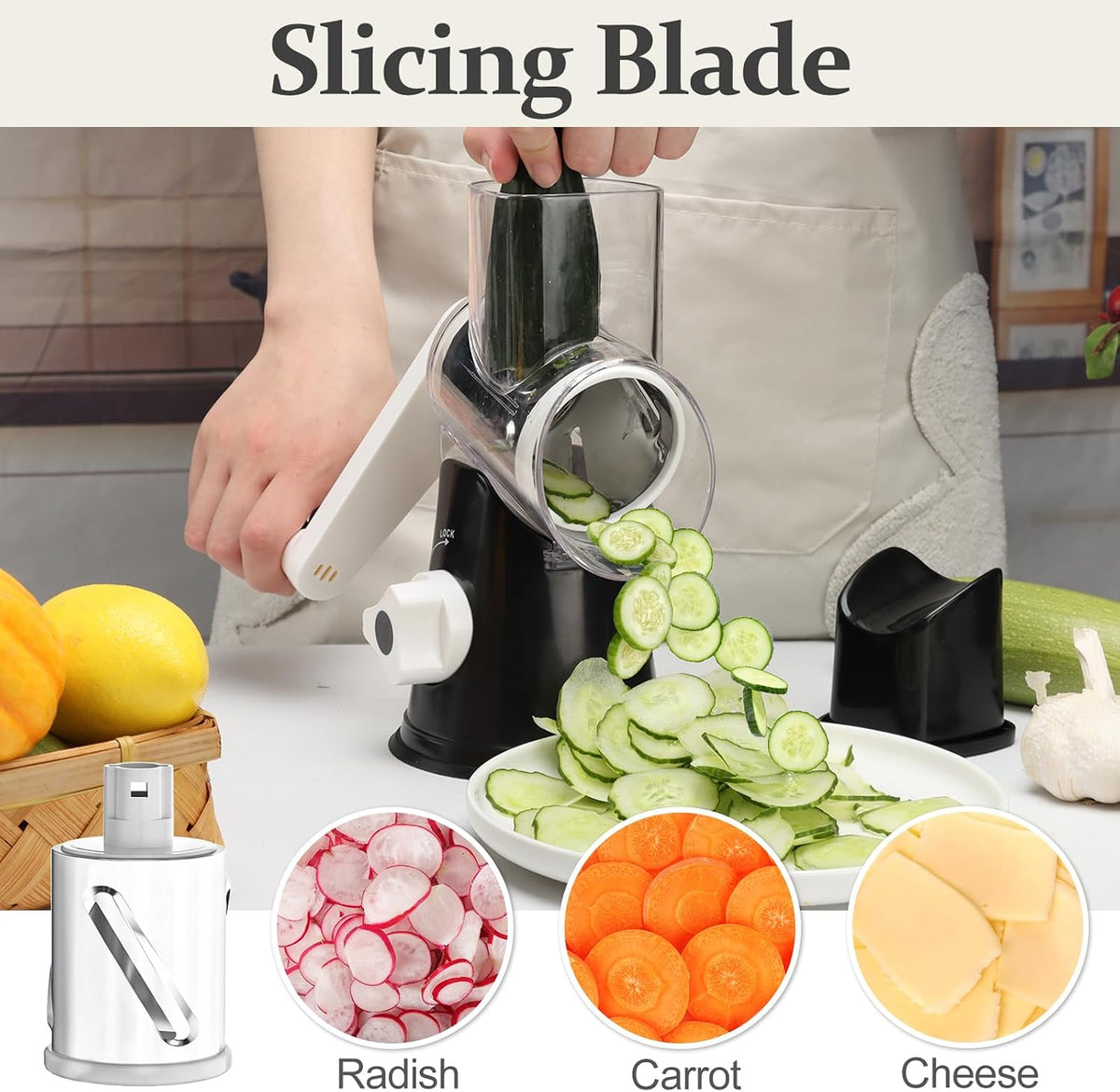 Rotary Cheese Grater Hand Crank Cheese Shredder, Black
