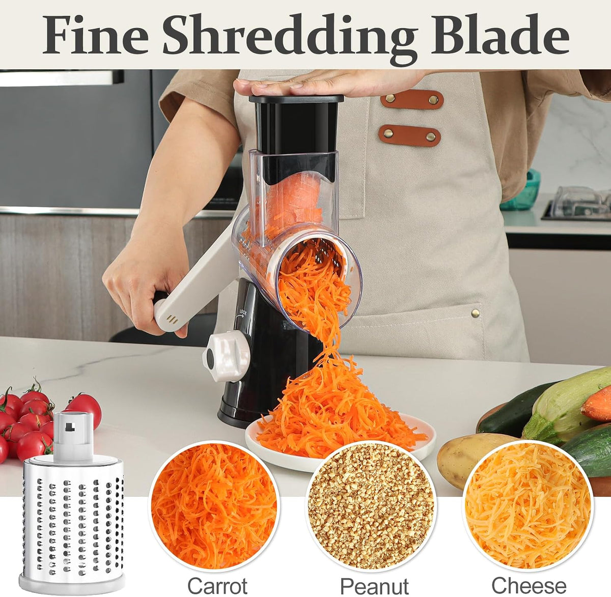 Rotary Cheese Grater Hand Crank Cheese Shredder, Black