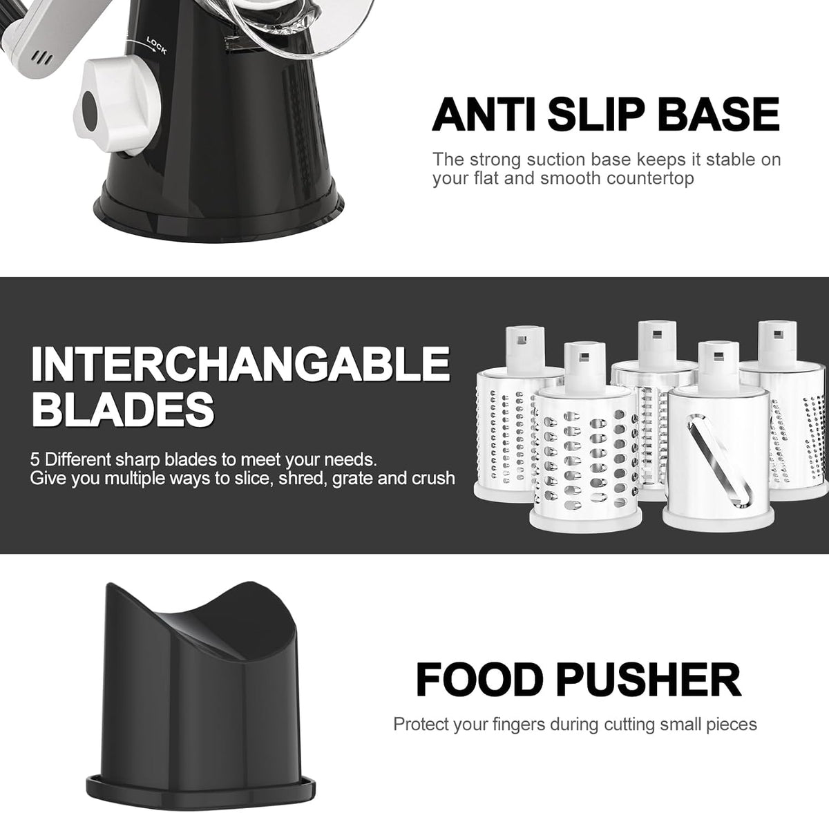 Rotary Cheese Grater Hand Crank Cheese Shredder, Black