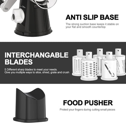 Rotary Cheese Grater Hand Crank Cheese Shredder, Black