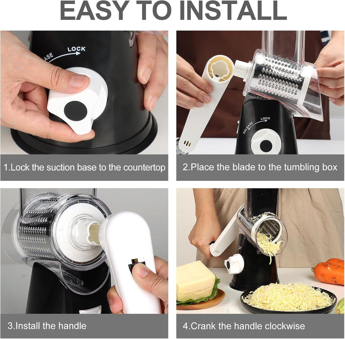 Rotary Cheese Grater Hand Crank Cheese Shredder, Black