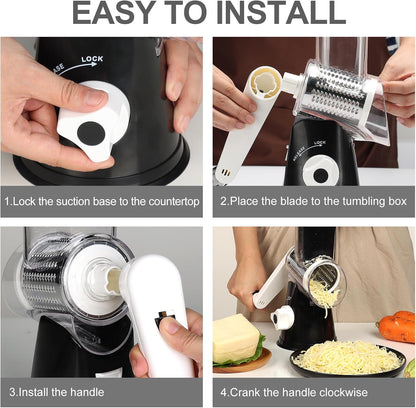 Rotary Cheese Grater Hand Crank Cheese Shredder, Black