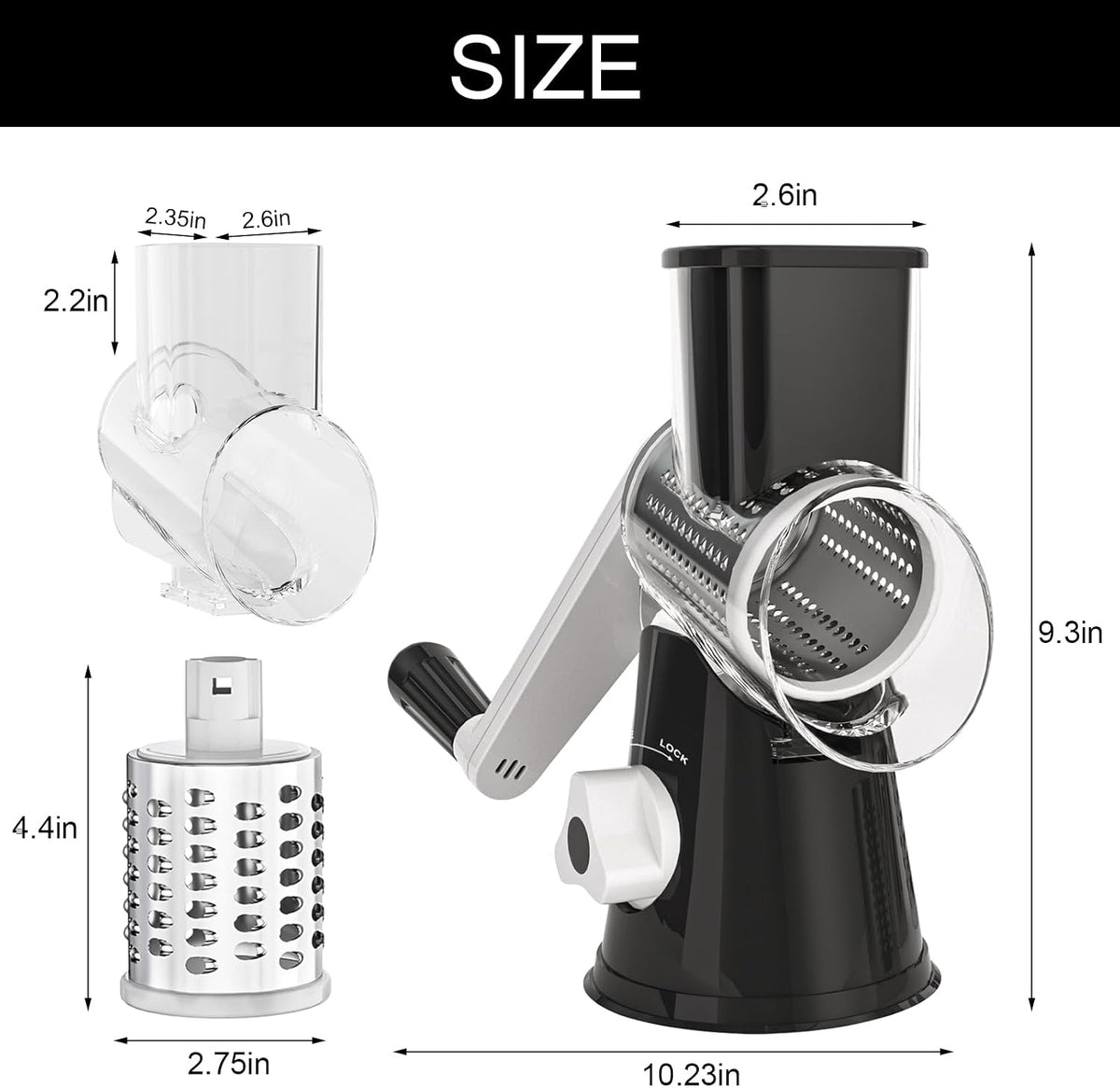Rotary Cheese Grater Hand Crank Cheese Shredder, Black